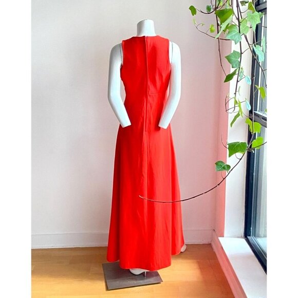 Vintage NuMode  Orange Red Sleveless Empure Waist Maxi Dress S - Picture 5 of 6